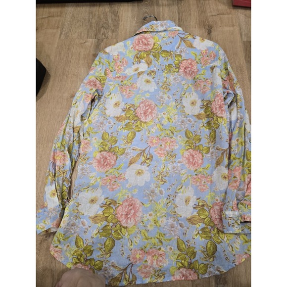 Joie M 100% Linen Long Sleeve Button-Up Shirt Blouse Blue Pink Floral Print... - Picture 8 of 11